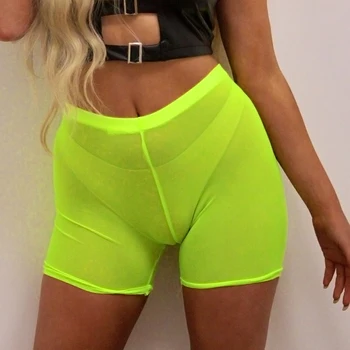 OMSJ Karšto skaidraus neoninė žalia akių šortai moterims seksualus elastinga 2019 m. vasarą šortai kietas atsitiktinis aukšto juosmens Atostogų Trumpas dugnas