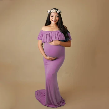 LZH, Nėščioms Moterims, Chalatai Suknelė 2020 Naujas vientisos Spalvos Retro Susiėmę Apykaklės trumpomis Rankovėmis Suknelės Fotografijos fotosesiją Suknelė