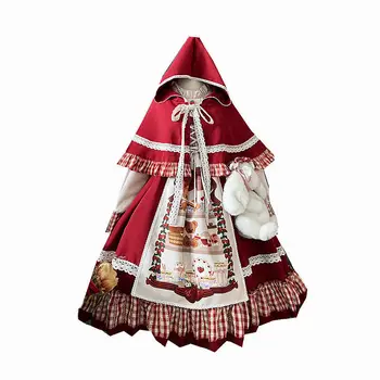 Gothic Lolita Dress Viktorijos Mažai Raudona Jojimo Hood Cosplay Lolita Kalėdų, Naujųjų Metų Red Cape Mergina Op Ilgomis Rankovėmis Suknelė