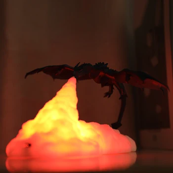 3D Spausdinimo LED Nakties Šviesos Gaisro Kvėpavimo Drakonas 