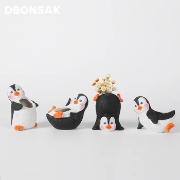 Pingvinas Vazonas Gyvūnų Dervos Vazonas Skulptūra Sultingi Augalų Puodą Amatų Darbalaukio Gėlių Kompozicijų Konteinerių Namų Dekoro