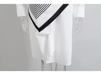 [EAM] Moterys balto Print Modelis didelio Dydžio, Suknelė Naują Atvartas ilgomis Rankovėmis Palaidi Tinka Mados Banga Pavasario Rudens 2021 1DD1655
