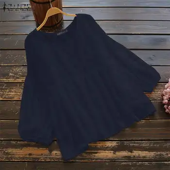 Elegantiškas Tuščiaviduriai Viršūnes Moterų Pavasario Palaidinė 2021 ZANZEA Atsitiktinis ilgomis Rankovėmis Blusas Moterų Nėriniai Kratinys Tunika Plius Dydis Viršūnes Chemise