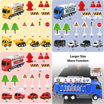 Talpykla Sunkvežimių Plastiko Transporto Priemonių, Šviesos Muzika Žaislai Su Diecast Mini Mikroautobusai Karšto Lydinio Automobilių Ratlankiai Magija Kelio Automobiliai Vaikams