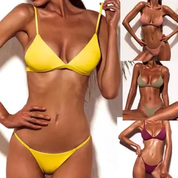 Moterų maudymosi kostiumėlį, 2021 m. Moteris, Push-Up Paminkštinta Liemenėlė Paplūdimio Bikini Nustatyti maudymosi kostiumėlį, maudymosi Kostiumėliai, grynos spalvos maudymosi high waisted biquini