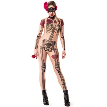 Helovinas Baisu Kostiumas Moterims Suknelė 3D Spausdinimo Rose Skeletas Vampyras Jumpsuit Karnavalas Šalies Naudingumo Drabužiai