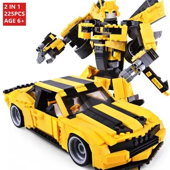 225Pcs Transformacijos Robotas Žaislas Geltona Automobilio Brinquedos Plytų City 