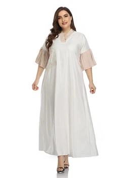 2021 Abaja Ilgai Pavasarį Moterų Ponios Suknelės Drugelis Rankovėmis Plius Didelis Dydis Mados Elegantiškas Ramadanas Maxi Balta Suknelė