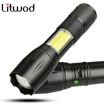 Litwod Z20103 XML T6 Micro USB Įkraunamas LED Žibintuvėlis Fakelas Žibintų Smūgiams Hard Light savigynos LED Lemputės