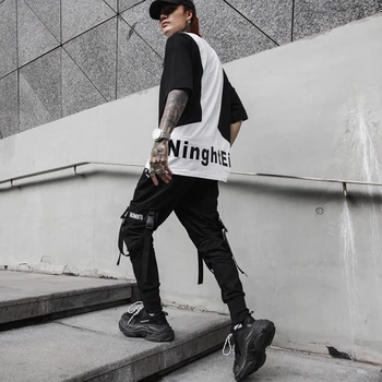 Streetwear Juodos Haremo Kelnės Vyrams 2021 M. Rudenį Sweatpants Su Kaspinais Atsitiktinis Jogger Kelnės Vyrams Hip-Hop Kelnės Su Multi-kišenėje