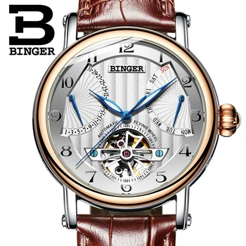 Laikrodžiai Vyrams Šveicarija prabangos prekės BINGER verslo sapphire atsparus Vandeniui Odinis Dirželis Mechaninė vyriški Laikrodžiai B-1172-4