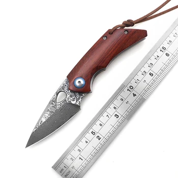 Mini Damaską, aukštos kietumas sulankstomas peilis Raudona rūgšties filialas medienos rankena EDC lauko cutter nuotykių medžioklės peilis