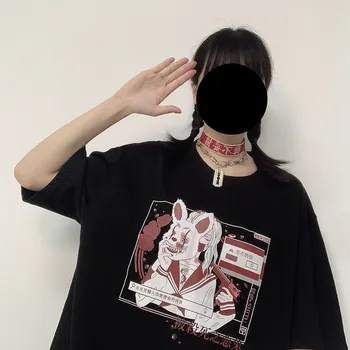 Moterų Summer tee viršūnes Goth Kawaii рубашка женская marškinėliai, drabužiai drabužiai viršų E-Girl Harajuku stiliaus animaciją mielas print T-shirt