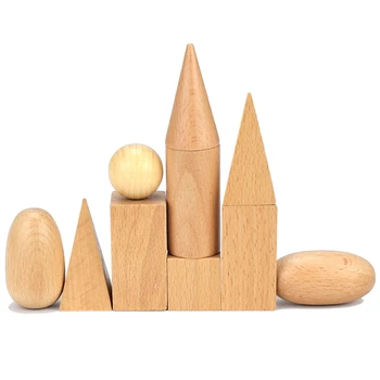 10vnt Vaikai Medinių Blokų Geometrinių Formų Kūdikių Kaupimas Blokai Natūralaus Medžio Žaislai Montessori Ugdymo Mediniai Žaislai Vaikams