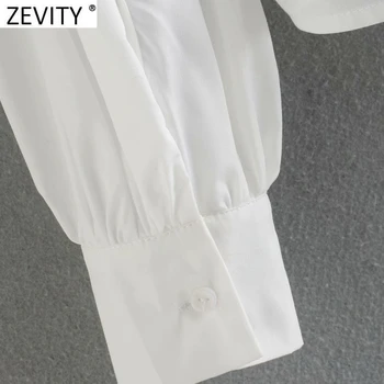 Zevity Naujų Moterims, Elegantiškas, Kietas Raukiniai Balta Smock Palaidinė Office Ponios Vieną Krūtinėmis Verslo Marškiniai, Elegantiškos Blusas Viršūnes LS7436