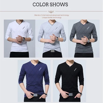 Mados Kietas Vyrų Slim Fit Marškinėlius (T-shirt Vyrų 2020 M. Naujo Dizaino Ilgas Stilingas, Prabangus V Kaklo Medvilnės marškinėliai Balti Marškinėliai Homme