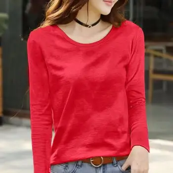 Vientisos spalvos apvalios kaklo marškinėliai, moteriški įrengtas T-shirt naujo stiliaus pilka