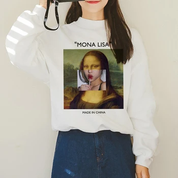 Mona Lisa Estetinės Harajuku Hoodies 90-ųjų Grunge Grafinis Ullzang Juokingas Animacinių filmų Spausdinti Palaidinukė korėjos Stiliaus Mados Moterų Hoody