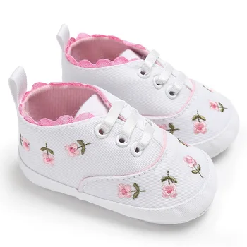 Nauji Kūdikių Mergaičių Bateliai, Baltas, Pink Gėlių Aplikacija Minkšta Padais Batai Prewalker Vaikščioti Mažylis Vaikams Laisvalaikio Bateliai Dropshipping