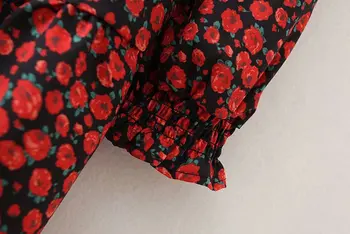 Naujas moterų derliaus klostes raudonos spalvos gėlių spausdinti mini suknelė moterų ilgomis rankovėmis atsitiktinis vestidos prašmatnus, saldus ruffles elegantiškos suknelės DS3045