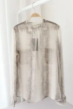 Naujas Mados 2018 Moterų Elegantiškas Long Sleeve V-Kaklo Prigludę Marškinėliai Topai blusas Gyvatė Atspausdintas Šifono Atsitiktinis Ponios Palaidinės Br009