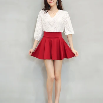 Vientisos Spalvos Šortai, Sijonai, Moteriški Vasarą Neleidžia Poveikio Aukšto Juosmens Klostuotas Sijonas Moterų Korėjos Elegantiškas Sijonas