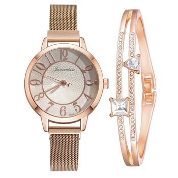 2vnt/komplektas Prabangių Laikrodžių Moterų 2020 M. Suknelė Atsitiktinis Magnetas Sagtis Žiūrėti Ponios Kvarco Riešo Laikrodžių Apyrankės Nustatyti Laikrodį Reloj Mujer