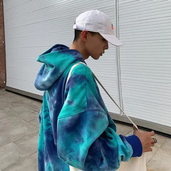 Nauja Hip-Hop Hoodies Vyrų Mados Kaklaraištis Dažyti Atsitiktinis Megztinis Mėlyna Hoodies Vyrų Rudens Bliuzono Palaidinės Streetwear Popping