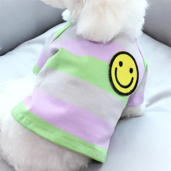 Vasarą naujas plonas skirsnio smiley veido, dryžuotas pet trumpi marškinėliai Meškiukas Xiong Bomei veislės kalytę VIP katė mažų šunų drabužius