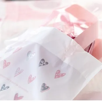 50 Rožinė Širdis Plastikinių Pirkinių Dovanų Pakavimo Krepšys Su Rankena