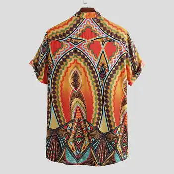 Vyrų Marškinėliai Etninis Stilius, Spausdinta Kvėpuojantis Mygtuką Stovėti Apykaklės 2021 Trumpas Rankovės Camisa Masculina Retro Havajų Paplūdimys Marškinėliai Vyrams