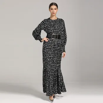 2019 Lady Musulmonų Suknelės Ir Abaja Moterų Suknelė Musulmonų Ilgomis Rankovėmis Spausdinti Arabų Islamo Jilbab Dubajus Šalies Abaja Moterų Suknelė