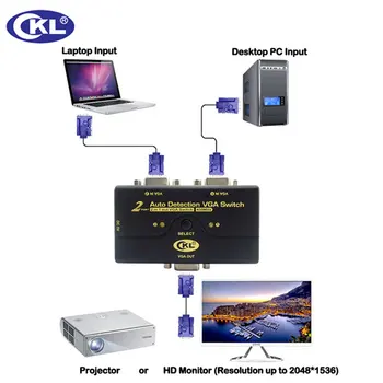 CKL Auto VGA Jungiklis 2-1 iš 1 Ekranas 2 Kompiuteriai Switcher Parama Auto Aptikimo 2048*1536 USB Powered CKL-21A
