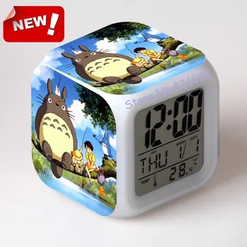 Totoro despertador žiūrėti skaitmeninis laikrodis Kvadratinis ccolor keitimas LED vieno veido signalizacijos