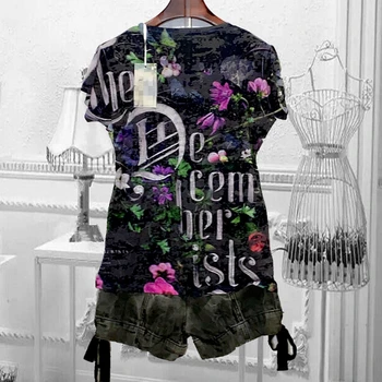 Gėlių raštais spausdinti marškinėliai moterims 4XL 2020 metų vasaros trumpos rankovės grafinis tees modis slim marškinėlius, o-kaklo viršūnes tee marškinėliai femme