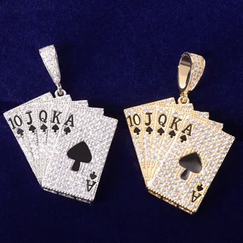 Pokerio kortelės formos Karoliai pakabukas Su Teniso Grandinės Žavesio Bling Kubinis Cirkonis Vyrų Hip-hop, Rokas Papuošalai