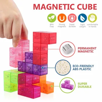 3x3 Magnetinio Kubo Blokai 3D Magnetas Plytelių 7Pcs Nustatyti Įspūdį Greitis Kubas 3x3x3 su 54pcs Vadovas Korteles Žvalgybos