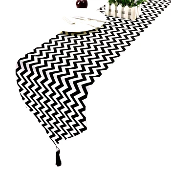 Juoda Balta Dryžuotas Stalo Runner su kutas Romantiška vestuvių dekoravimas stalo dekoro ir namų pasidaryk pats apdailos Europoje stiliaus tekstilės