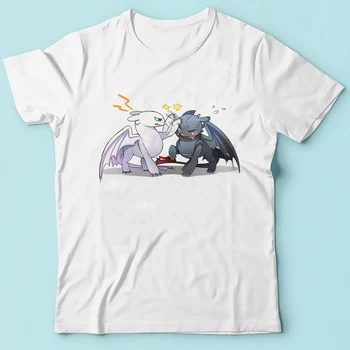 Kaip Mokyti Savo Drakonas juokingas anime marškinėlius vyrų vasara naujas baltos spalvos laisvalaikio marškinėliai Toothless ir Šviesos Fury t-shirts