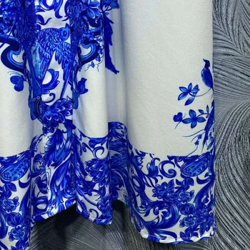 SEQINYY Balti Marškinėliai Suknelė 2020 M. Pavasarį, Rudenį Naujų Mados Dizaino Moterys ilgomis Rankovėmis Aukštos Kokybės Mėlyna Vaza Gėlių Spausdinti Atsitiktinis