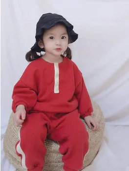 Korėjos Vaikų Drabužių 2019 M. Rudenį Maži Vaikai, Berniukai ir Mergaitės, Spalvų Megztinis Raišteliu Viršuje Atsitiktinis Kelnės Kostiumas