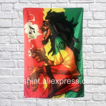 Rūkymas Reggae Rasta Spalvinga Vėliavos Banner Poliesteris 144* 96cm Pakabinti ant sienos 4 grommets Užsakymą Vėliavos patalpų Muzika Rokas