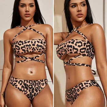 Moterų Leopard Bikini Komplektas 