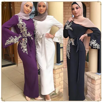 Dubajus Arabų Islamo Apranga Moterims Musulmonų Suknelė duobute Gėlių Spausdinti Nėriniai-up slim Maxi Abaja Suknelės Kaftan Islamas Kostiumas femme