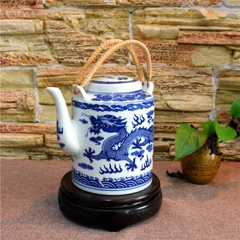 Jingdezhen porceliano, keramikos, lankas, rankena arbatinukas, arbatos puodas, virdulys, Dragon modelis~