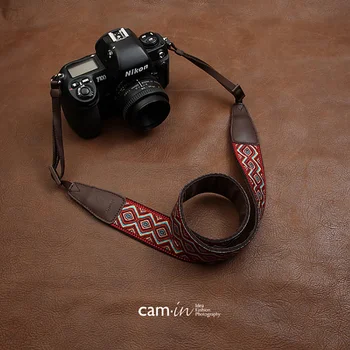 Cam-į CAM7416 siuvinėjimo austiniai diržai, Karvės Oda, Universalus Fotoaparatas Dirželis ant Kaklo Pečių Diržo Bendrojo Reguliuojamas Virvelės