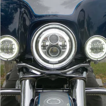 7 Colių Harley Motociklo Led Žibintai Balta Halo Angel Eye / DRL +4.5