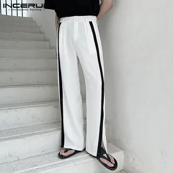 Vyrai Tiesios Kelnės Kratinys 2021 korėjos Stiliaus Mygtuką Atsitiktinis Kelnės Prarasti Streetwear Mados Pantalones Hombre INCERUN S-5XL