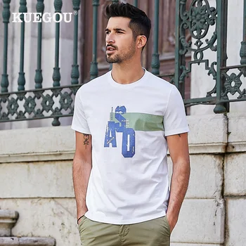 KUEGOU medvilnės, vyriški T-shirt vasaros letter spausdinimo marškinėlius mados Trumpas rankovės marškinėliai vyrams Viršūnes plius dydis DT-5937