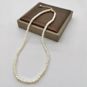 4mm Baltos spalvos Gėlavandenių Perlų Vėrinį 14K Aukso Užpildytas Reguliuojamas Grandinės Perlai Zawalcowany Išskirtinį Choker Collier Perles Perlas Moterims